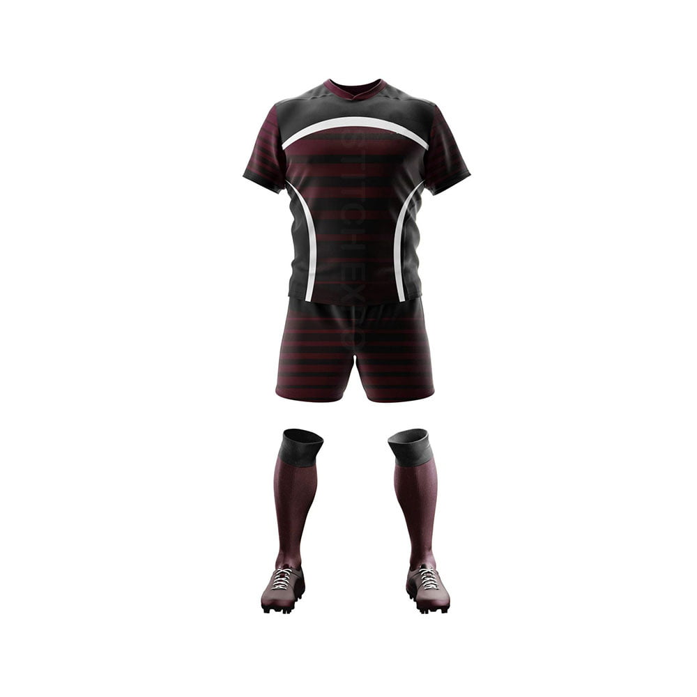 Rugby sevens uniforms with sublimated designs and reinforced stitching