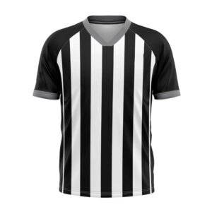Custom Black and White Striped Referee Shirt – Short Sleeve V-Neck Official Sports Jersey | Stitch Expo
