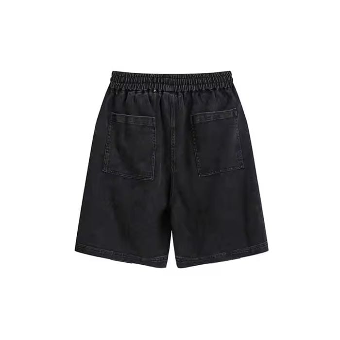 Custom acid wash distressed ripped shorts with frayed detailing