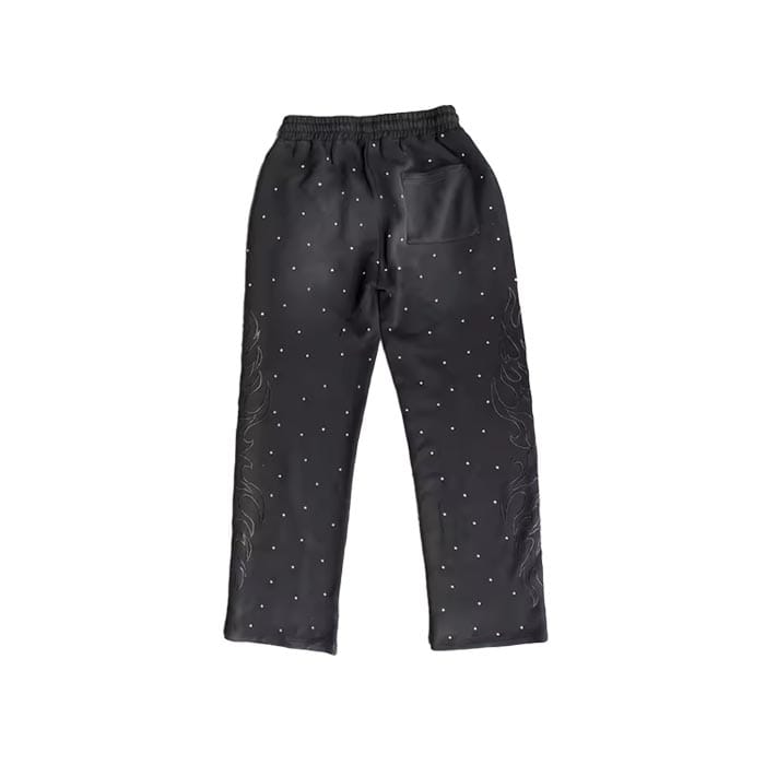 Custom all-over rhinestone embroidered sweatpants featuring premium embellishments for a stylish streetwear look