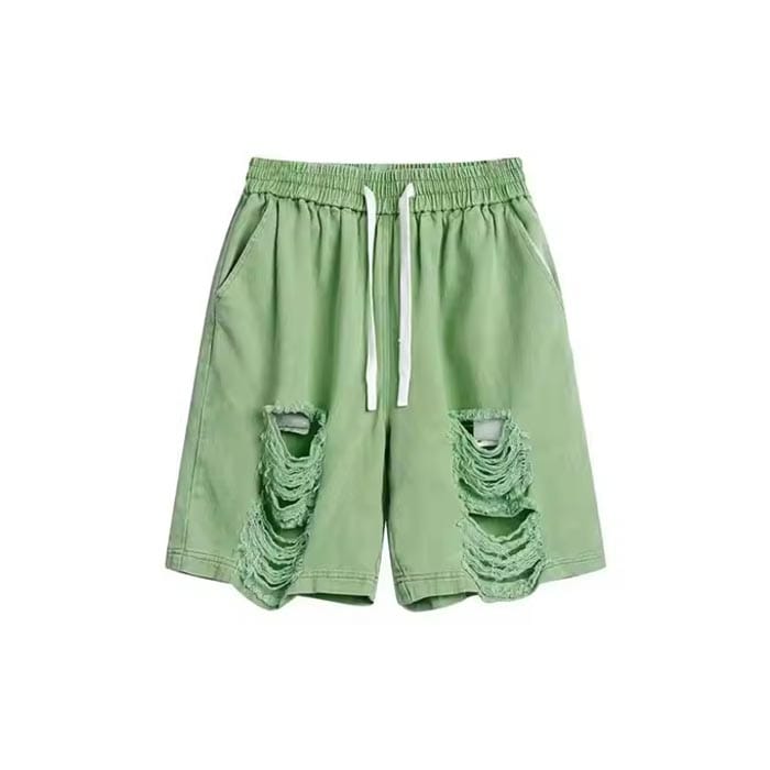 Custom oversized baggy ripped shorts with distressed detailing