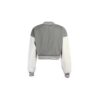 Cropped button-up varsity jacket with classic snap closure and ribbed hem