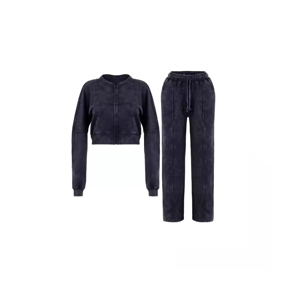 Acid-washed cropped sweat suit – vintage sweatshirt and jogger set for streetwear brands