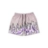 Custom flame print mesh shorts with breathable fabric and moisture-wicking technology.