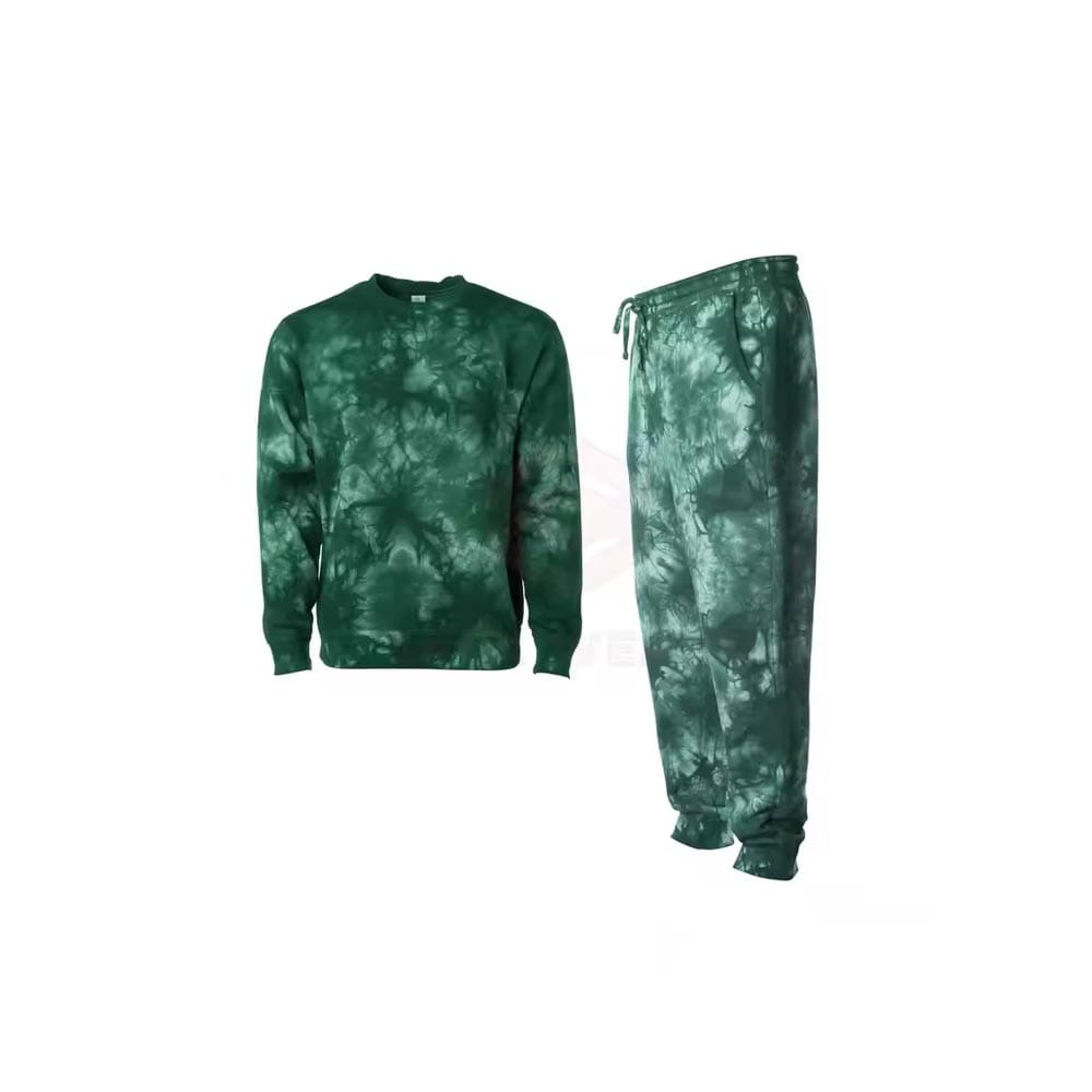 Custom Green Tie-Dye Sweatsuit with Sweatshirt and Joggers for Men & Women