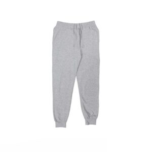 Custom grey fleece joggers with drawstring waistband and ribbed cuffs