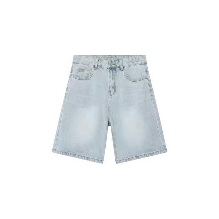 Light-wash denim shorts with a trendy faded look, ideal for casual and streetwear fashion