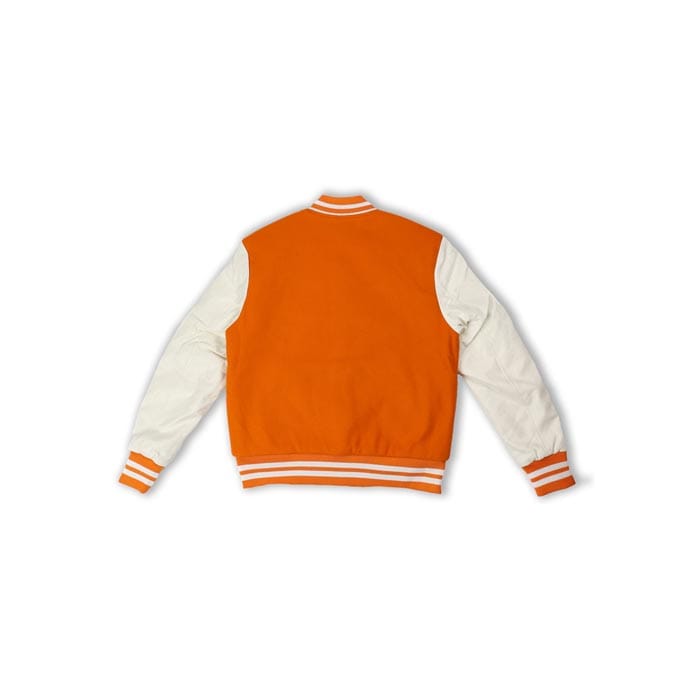 Custom oversized varsity jacket with ribbed cuffs and printed logo