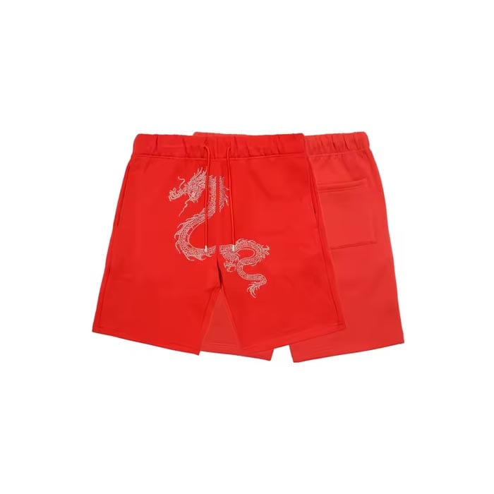 ustom rhinestone logo shorts with premium embellishments and relaxed fit
