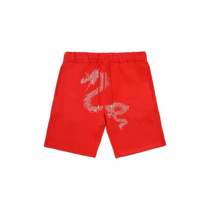 ustom rhinestone logo shorts with premium embellishments and relaxed fit