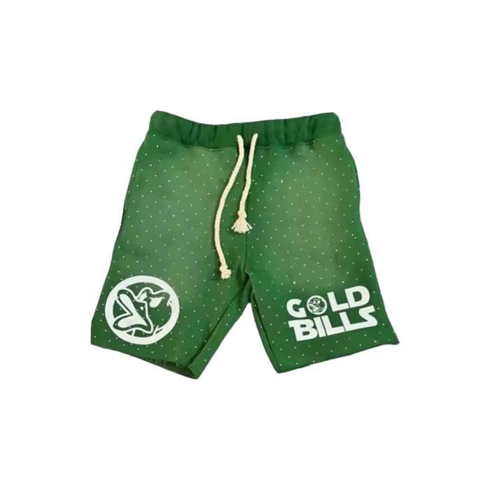 Custom sunfaded shorts with sparkling rhinestone design and soft-washed texture