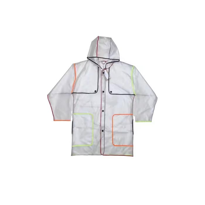 Custom Transparent Rain Jacket with Neon Piping – Waterproof & Lightweight
