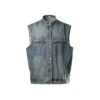 Custom light-washed denim vest with zipper pocket details and button-up front.