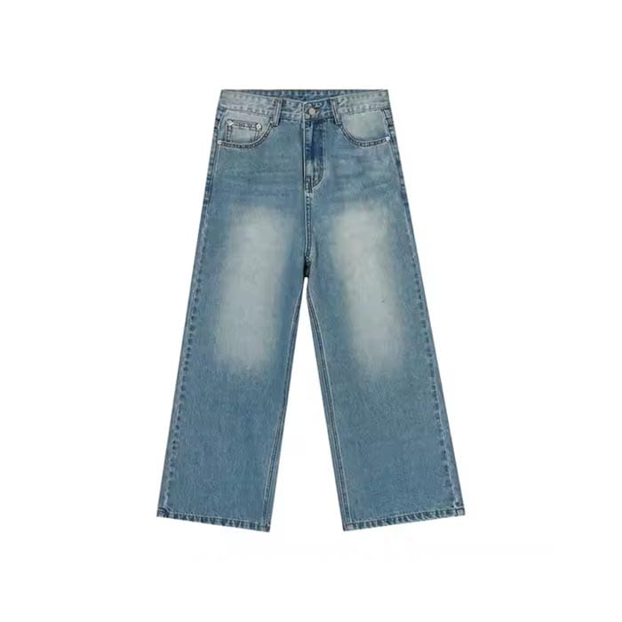 Custom wide leg jeans with premium denim and relaxed fit for streetwear fashion