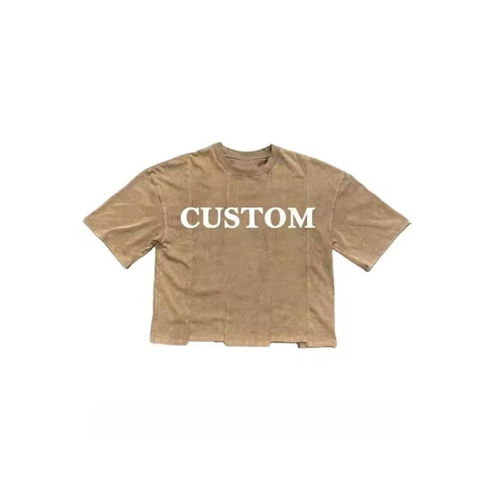Custom women’s acid-wash cropped t-shirts with a vintage, washed-out look