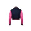 Custom women's cropped varsity jacket with ribbed cuffs and embroidered logo