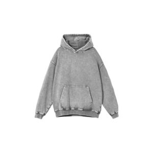 Distressed acid wash hoodie with ripped details for an edgy streetwear vibe.