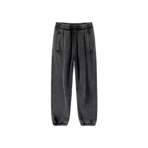 Distressed acid wash sweatpants featuring raw hem and vintage faded detailing