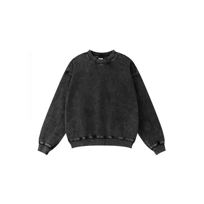 Distressed acid wash sweatshirt – vintage aesthetics with raw hem and faded look.
