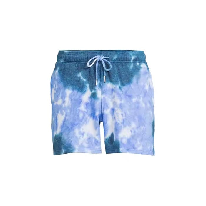Custom tie dye shorts with distressed appliqué design for a vintage look