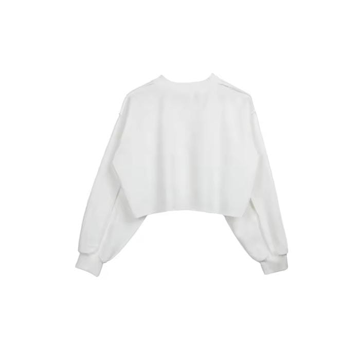Custom distressed cropped sweatshirt with a raw hem and vintage wash, perfect for streetwear brands.