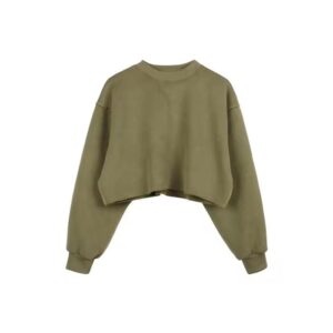 Oversized cropped sweatshirt with raw hem, boxy fit, and soft fleece fabric.