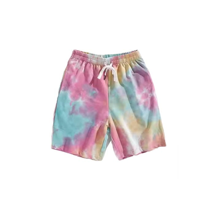 Custom pastel tie dye shorts with soft, faded colors