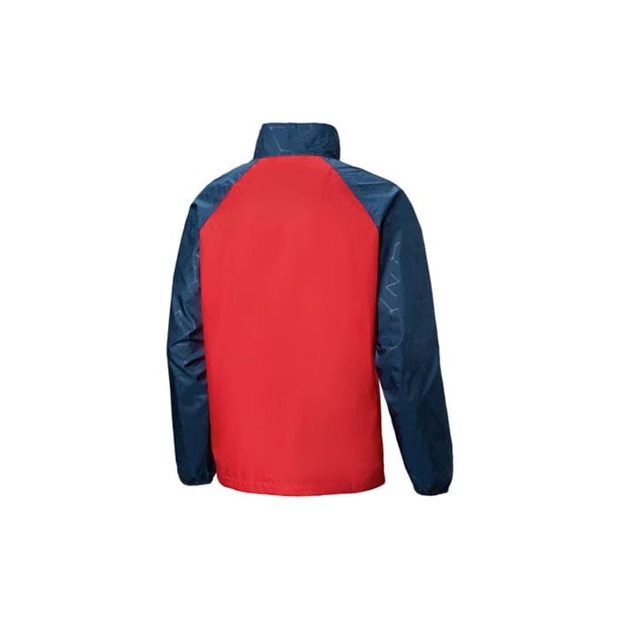 Custom windbreaker jacket with screen print logo on the chest