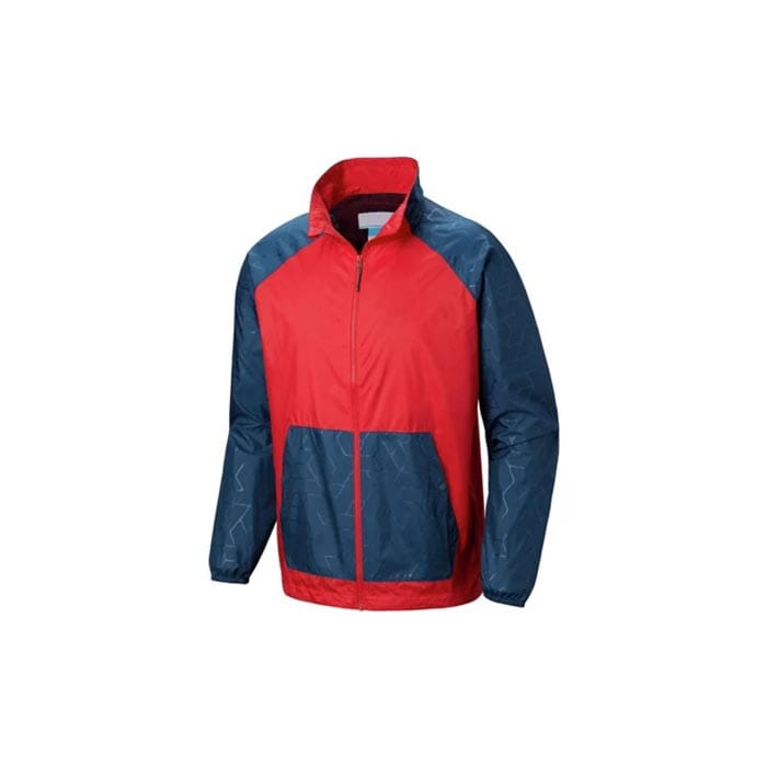 Custom windbreaker jacket with screen print logo on the chest