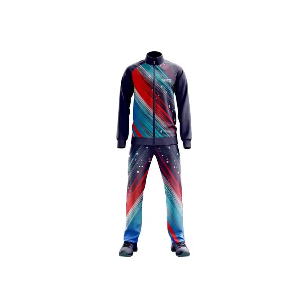 Custom Sublimated Tracksuit with Red & Blue Dynamic Print – Full-Zip Sweat Suit