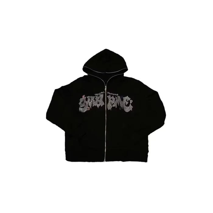 Women's rhinestone puff print hoodie with sparkling details