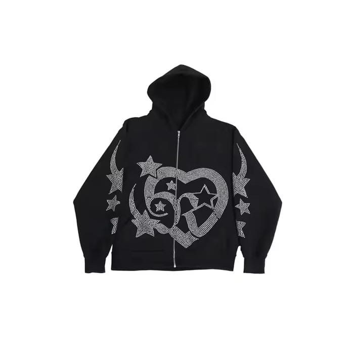 Women's rhinestone hoodie with stylish detailing
