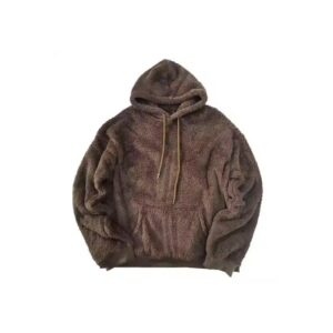 Sherpa fleece hoodie with deep pockets for warmth and convenience.