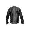 Black leather biker jacket with metallic studs on shoulders, lapels, and belt