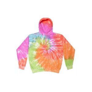 Spiral tie-dye hoodie with a classic colorful swirl pattern.