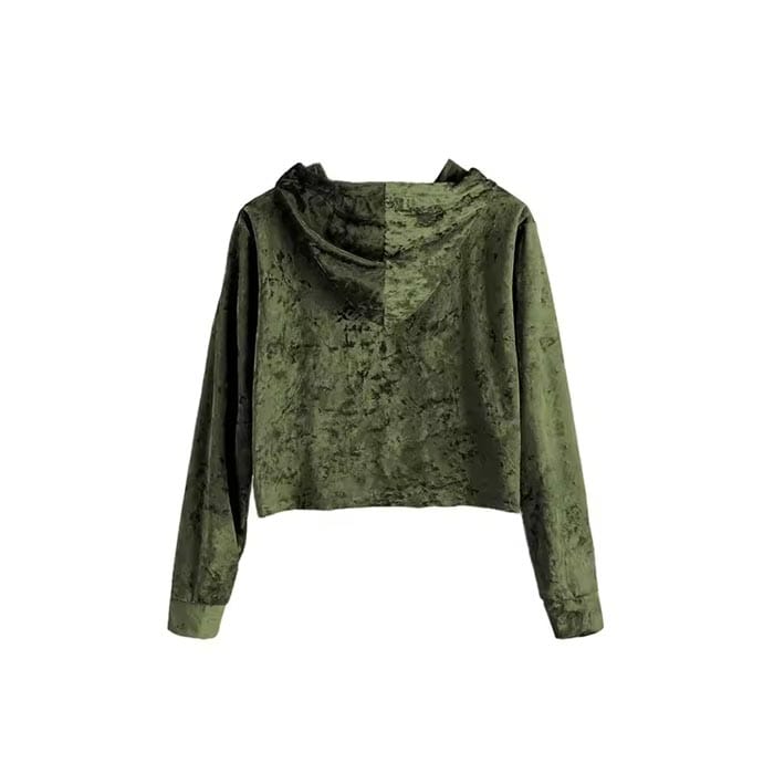 Custom sublimated raw hem cropped hoodie with vibrant prints and unfinished edge