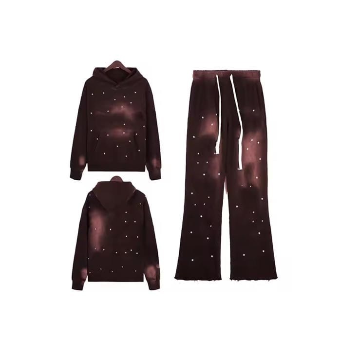 Sunfaded rhinestone-printed full-zip jacket and joggers for a luxury look