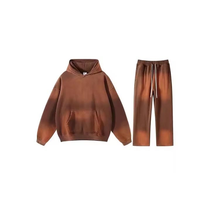 Vintage-style sunfaded hoodie and joggers with a washed-out look