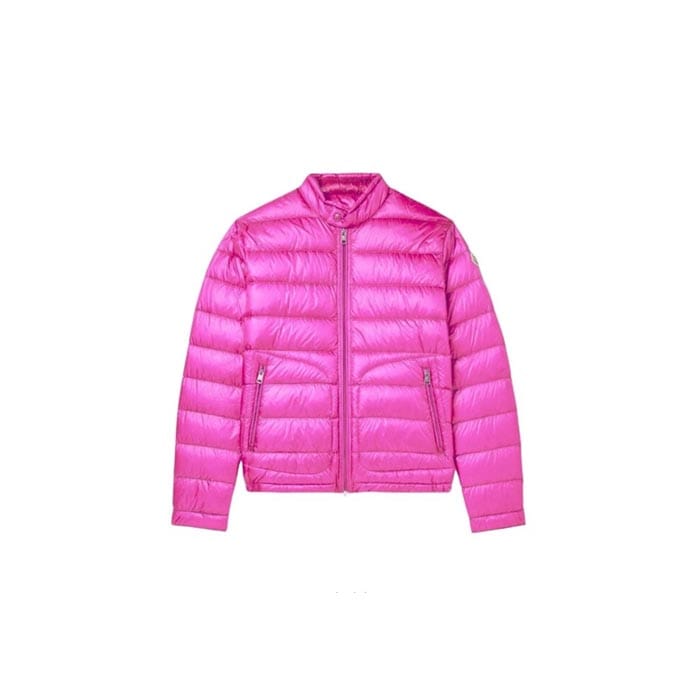 Custom women's pink lightweight puffer jacket with quilted design and zip closure