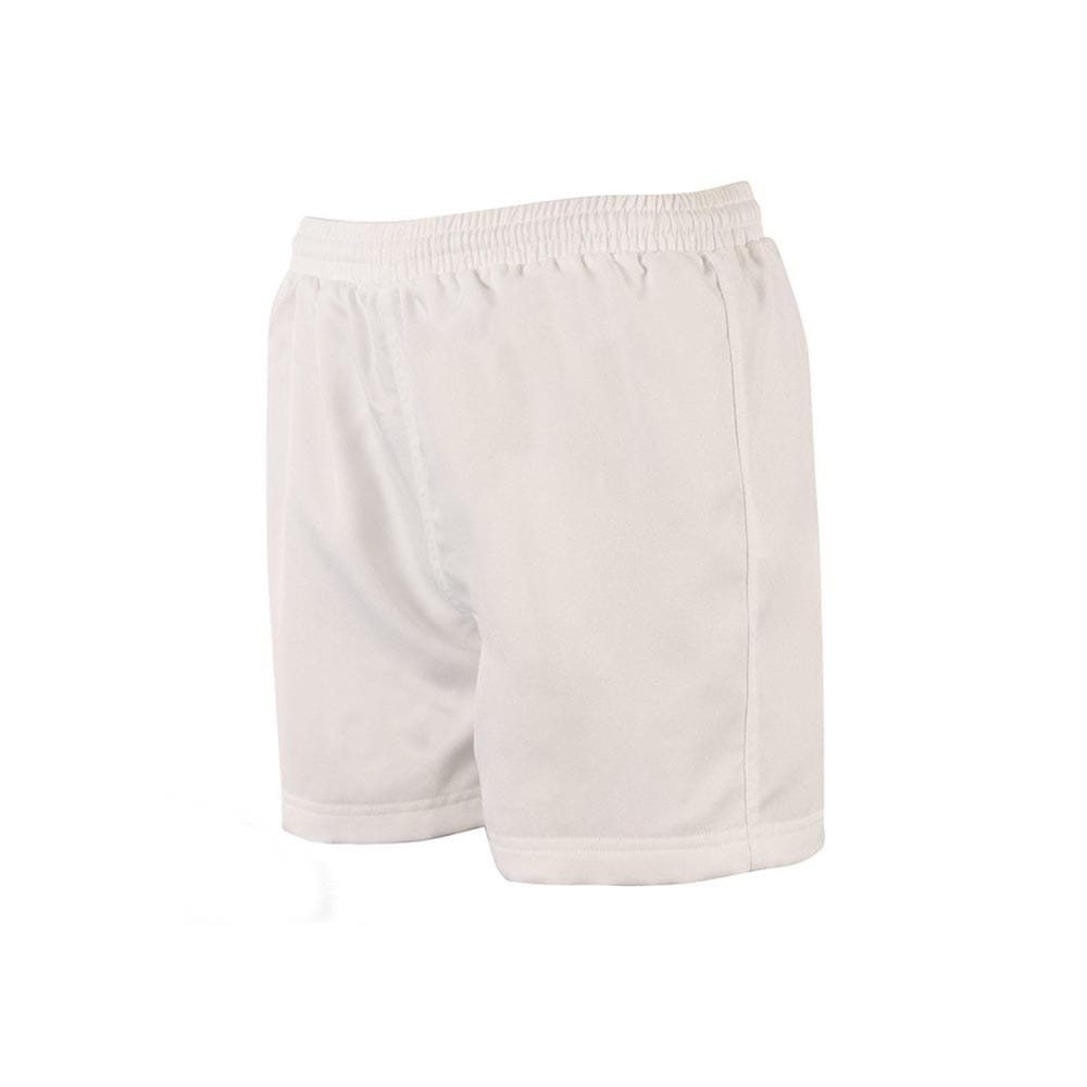 Women's sublimated rugby shorts with custom logos and team branding