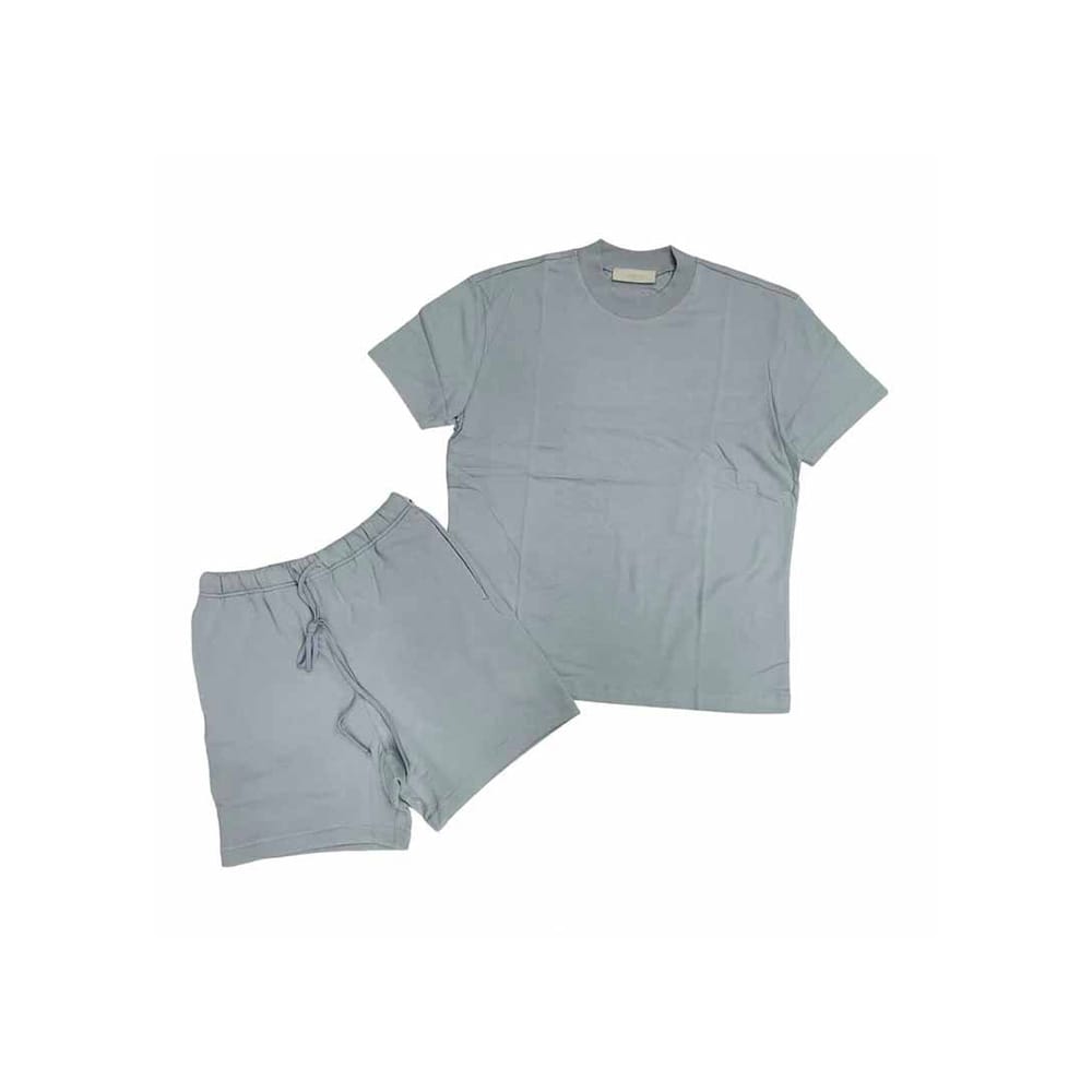 Custom 100% cotton short set with relaxed fit and crewneck top