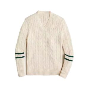 Custom Cable Knit V-Neck Sweater – Timeless Varsity-Style Knitwear