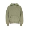 Custom jacquard knit hoodie with intricate patterns.
