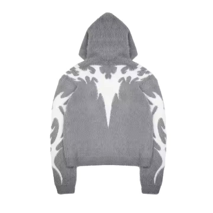 Custom mohair knit hoodie with a soft and luxurious feel.