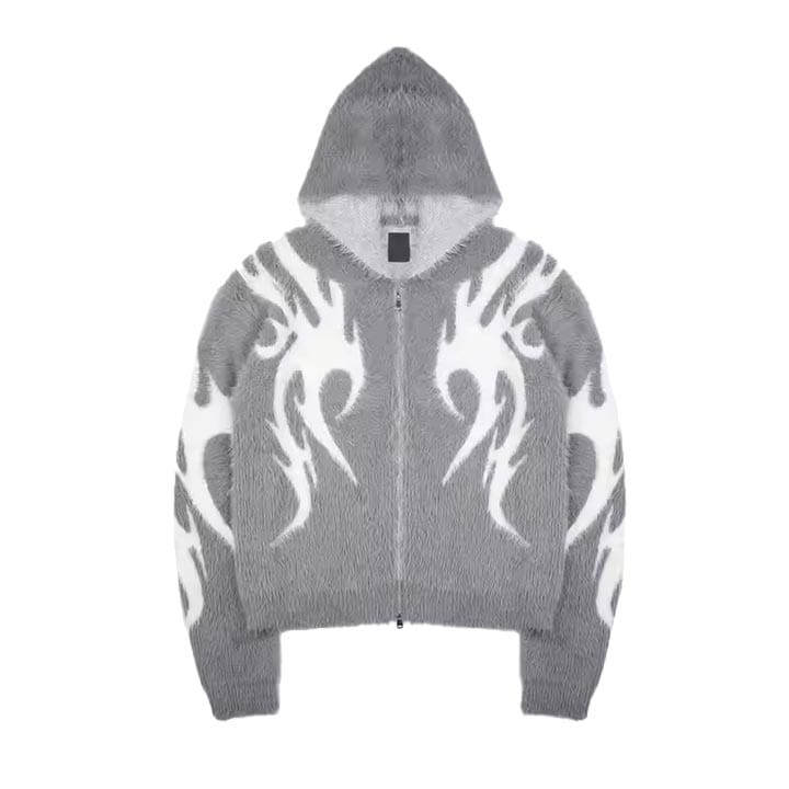 Custom mohair knit hoodie with a soft and luxurious feel.