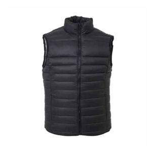 Custom puffer vest with front zipper, insulated padding, and logo embroidery