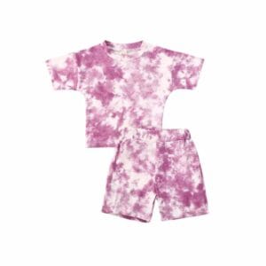 Custom tie-dye short set in vibrant multi-color print