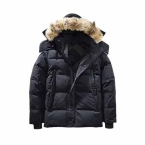 Custom down-filled parka jacket with thermal insulation and fur hood