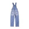 Light blue vintage wash denim overalls with adjustable straps and front pocket