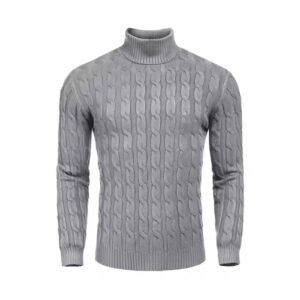 Men’s gray cable knit turtleneck sweater with a stylish design and warm fabric for winter wear